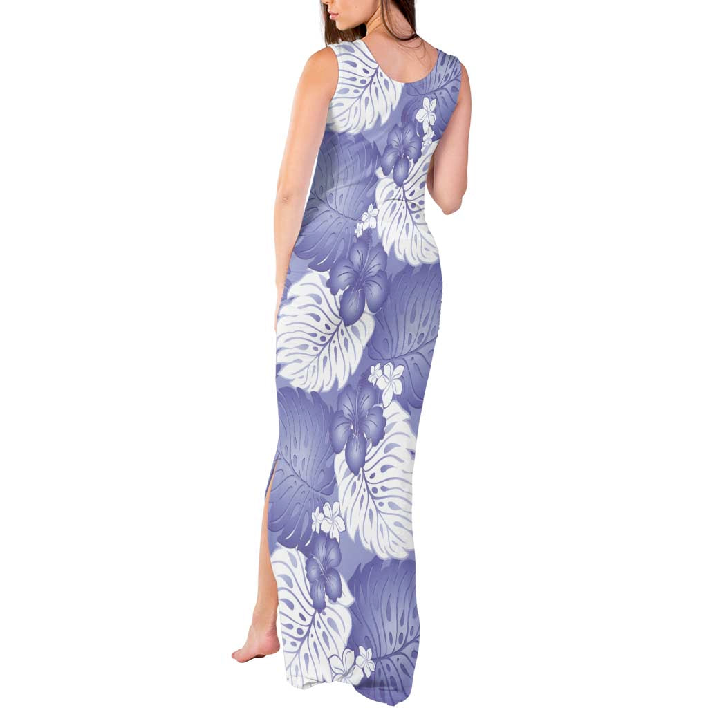 Purple Aloha Hawaii Tank Maxi Dress Monstera Hibiscus Plumeria Seamless Vibes - Polynesian Pride