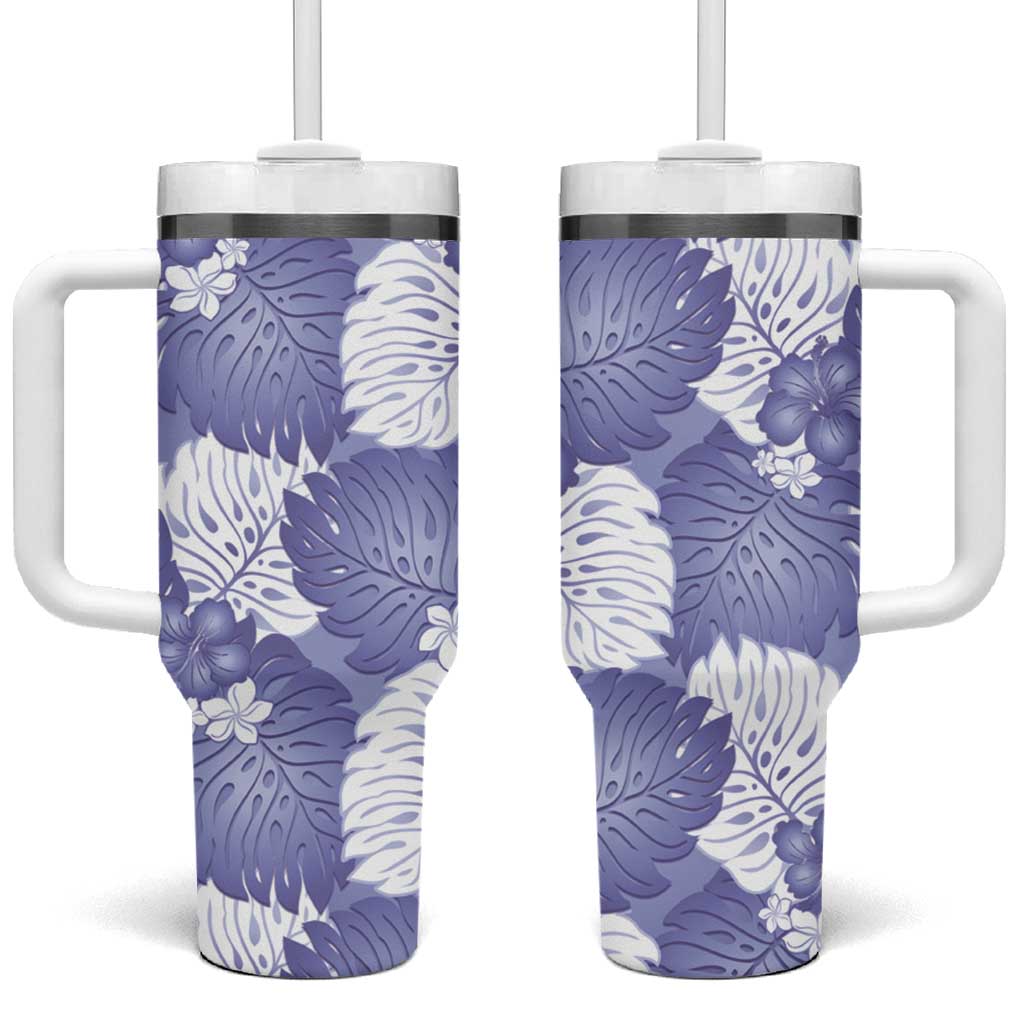 Purple Aloha Hawaii Tumbler With Handle Monstera Hibiscus Plumeria Seamless Vibes - Polynesian Pride