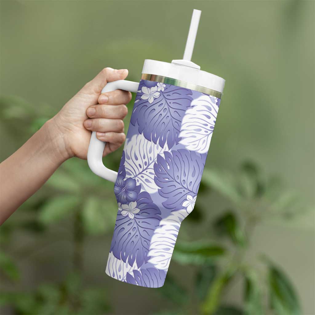 Purple Aloha Hawaii Tumbler With Handle Monstera Hibiscus Plumeria Seamless Vibes - Polynesian Pride