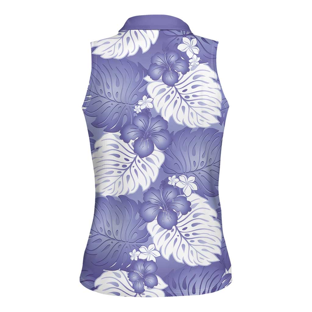 Purple Aloha Hawaii Women Sleeveless Polo Shirt Monstera Hibiscus Plumeria Seamless Vibes - Polynesian Pride