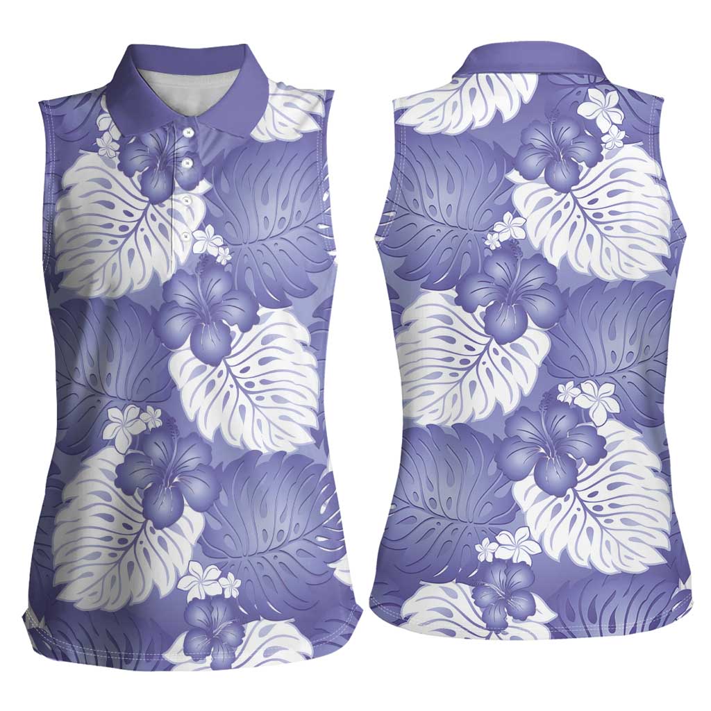 Purple Aloha Hawaii Women Sleeveless Polo Shirt Monstera Hibiscus Plumeria Seamless Vibes - Polynesian Pride