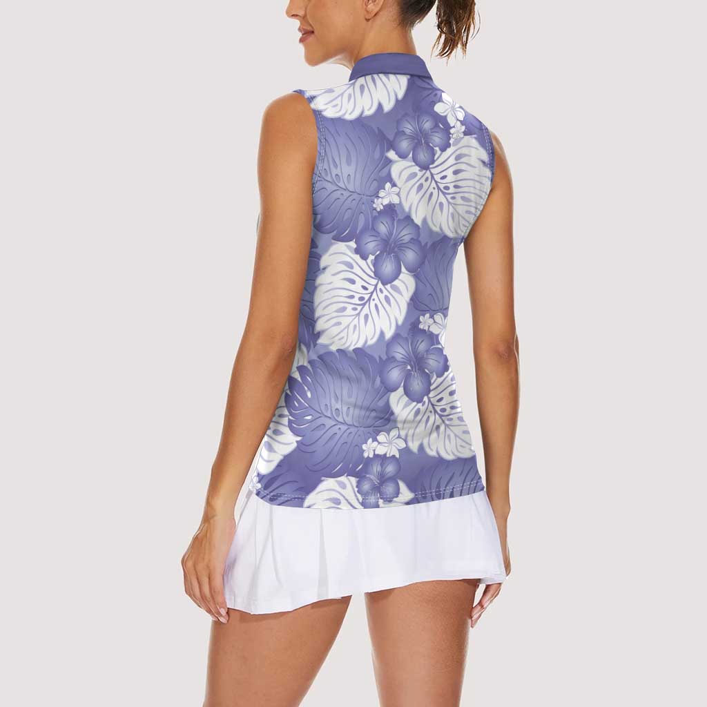 Purple Aloha Hawaii Women Sleeveless Polo Shirt Monstera Hibiscus Plumeria Seamless Vibes - Polynesian Pride
