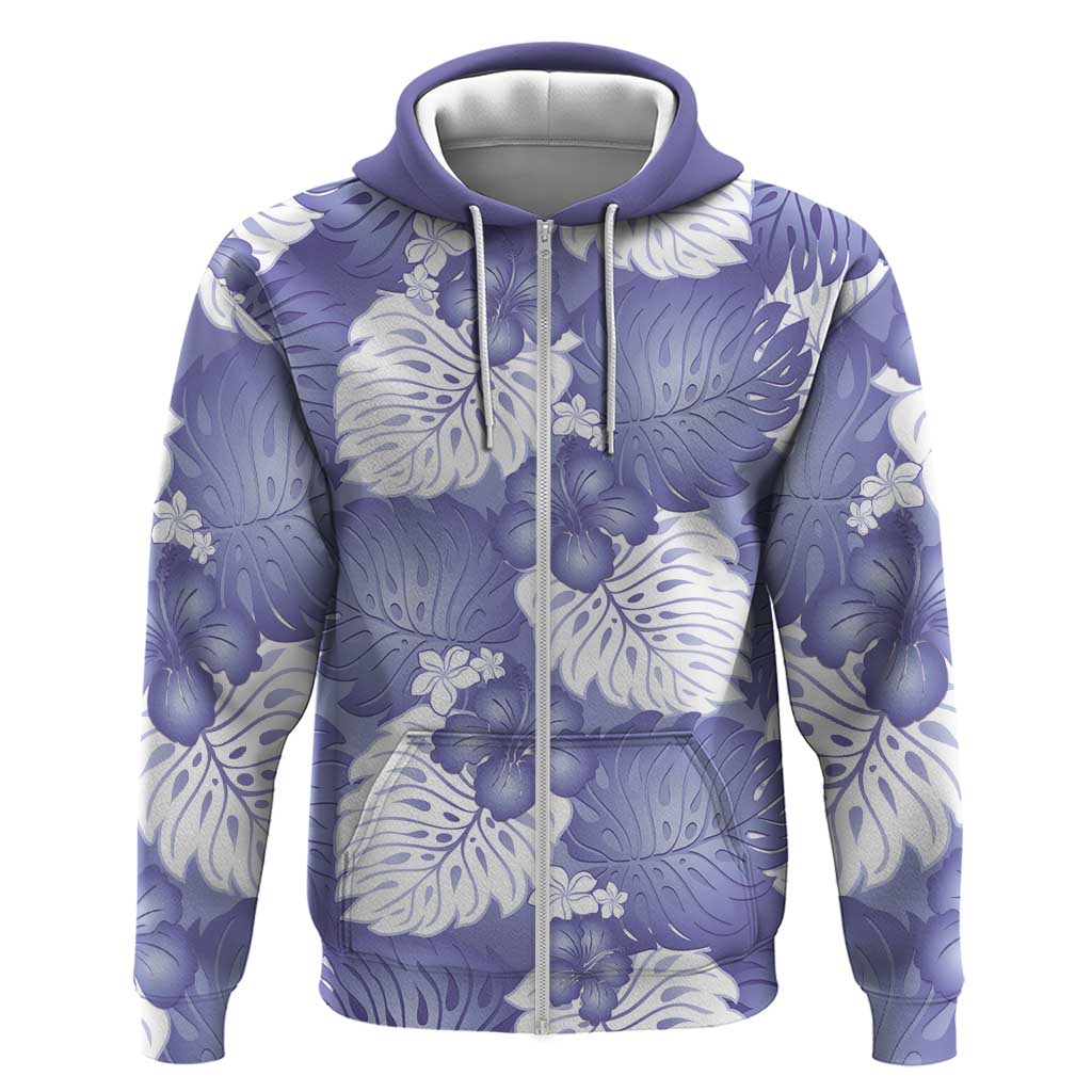 Purple Aloha Hawaii Zip Hoodie Monstera Hibiscus Plumeria Seamless Vibes - Polynesian Pride