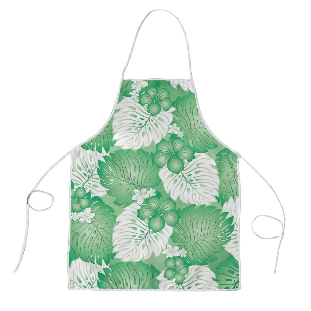 Green Aloha Hawaii Apron Monstera Hibiscus Plumeria Seamless Vibes - Polynesian Pride