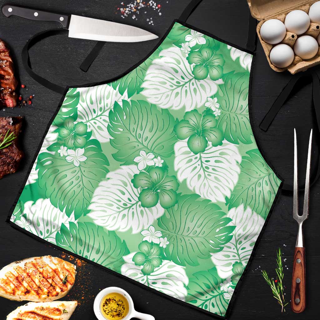 Green Aloha Hawaii Apron Monstera Hibiscus Plumeria Seamless Vibes - Polynesian Pride
