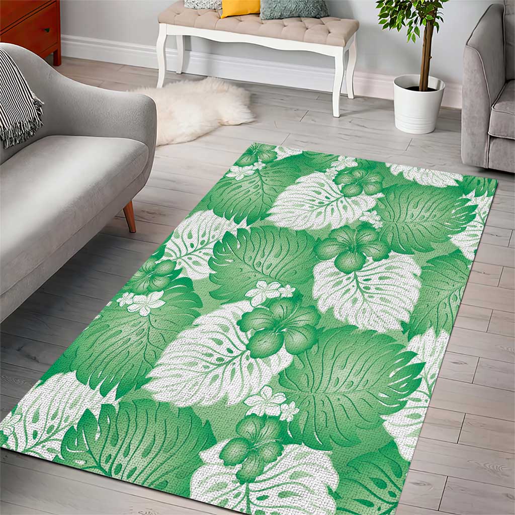 Green Aloha Hawaii Area Rug Monstera Hibiscus Plumeria Seamless Vibes - Polynesian Pride