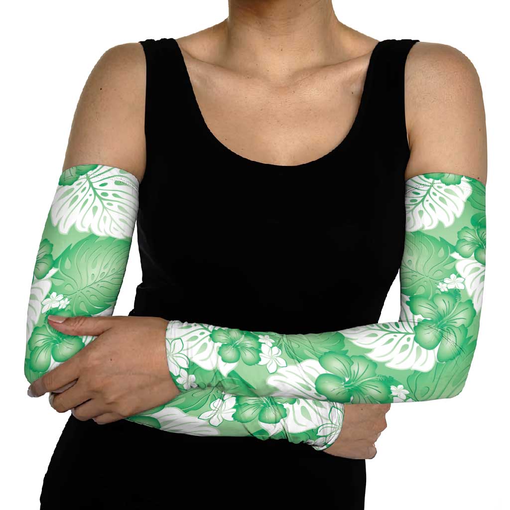 Green Aloha Hawaii Arm Sleeves Monstera Hibiscus Plumeria Seamless Vibes - Polynesian Pride