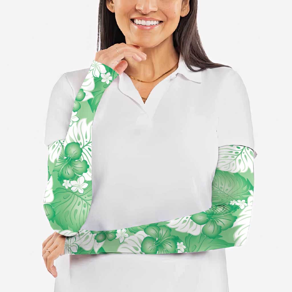 Green Aloha Hawaii Arm Sleeves Monstera Hibiscus Plumeria Seamless Vibes - Polynesian Pride