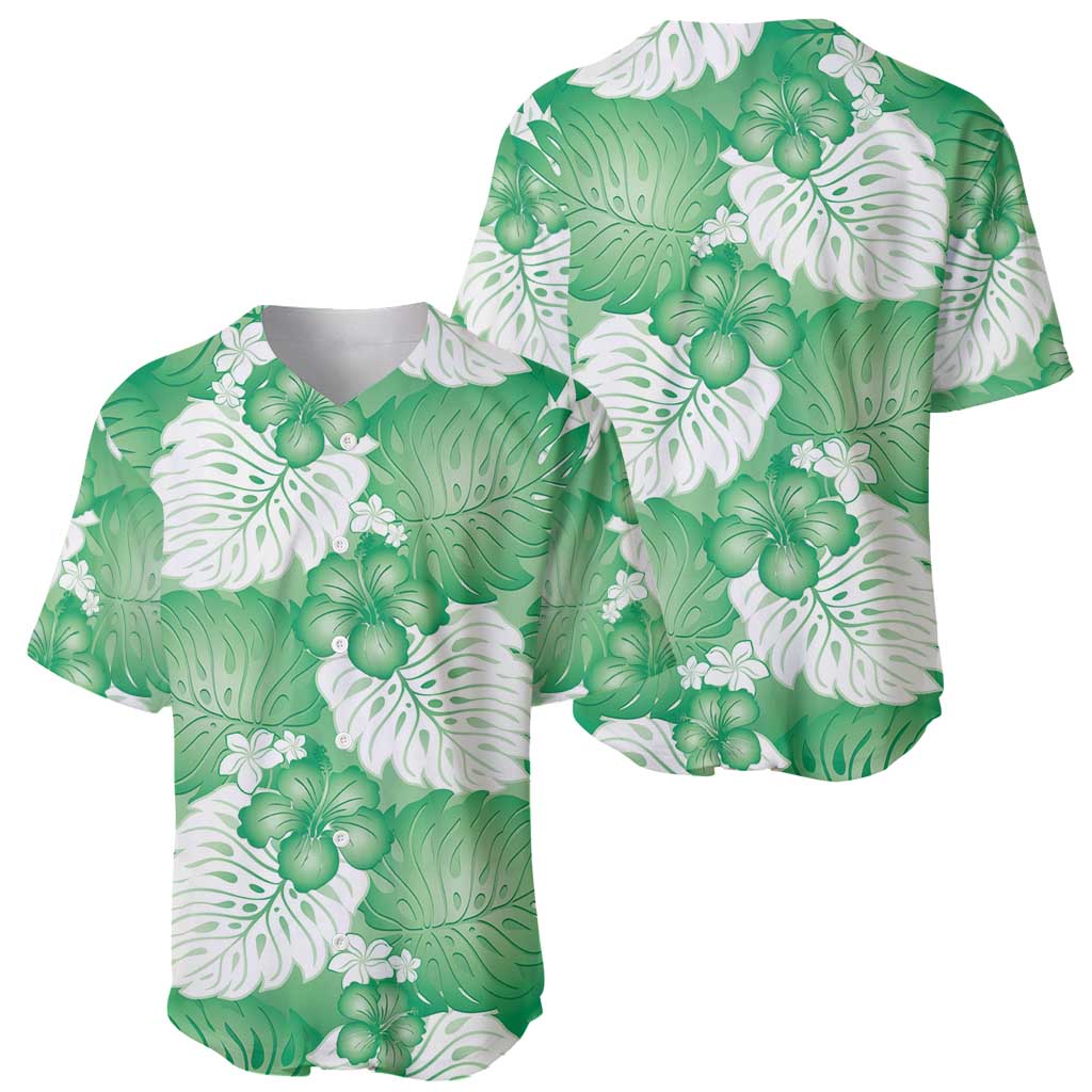 Green Aloha Hawaii Baseball Jersey Monstera Hibiscus Plumeria Seamless Vibes - Polynesian Pride