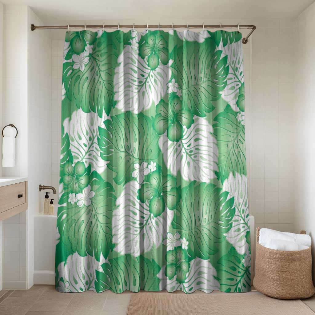 Green Aloha Hawaii Bathroom Set Monstera Hibiscus Plumeria Seamless Vibes - Polynesian Pride