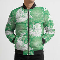 Green Aloha Hawaii Bomber Puffer Jacket Monstera Hibiscus Plumeria Seamless Vibes - Polynesian Pride