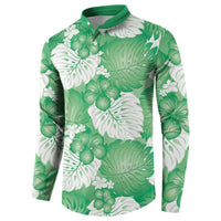 Green Aloha Hawaii Button Sweatshirt Monstera Hibiscus Plumeria Seamless Vibes - Polynesian Pride
