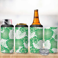 Green Aloha Hawaii 4 in 1 Can Cooler Tumbler Monstera Hibiscus Plumeria Seamless Vibes - Polynesian Pride