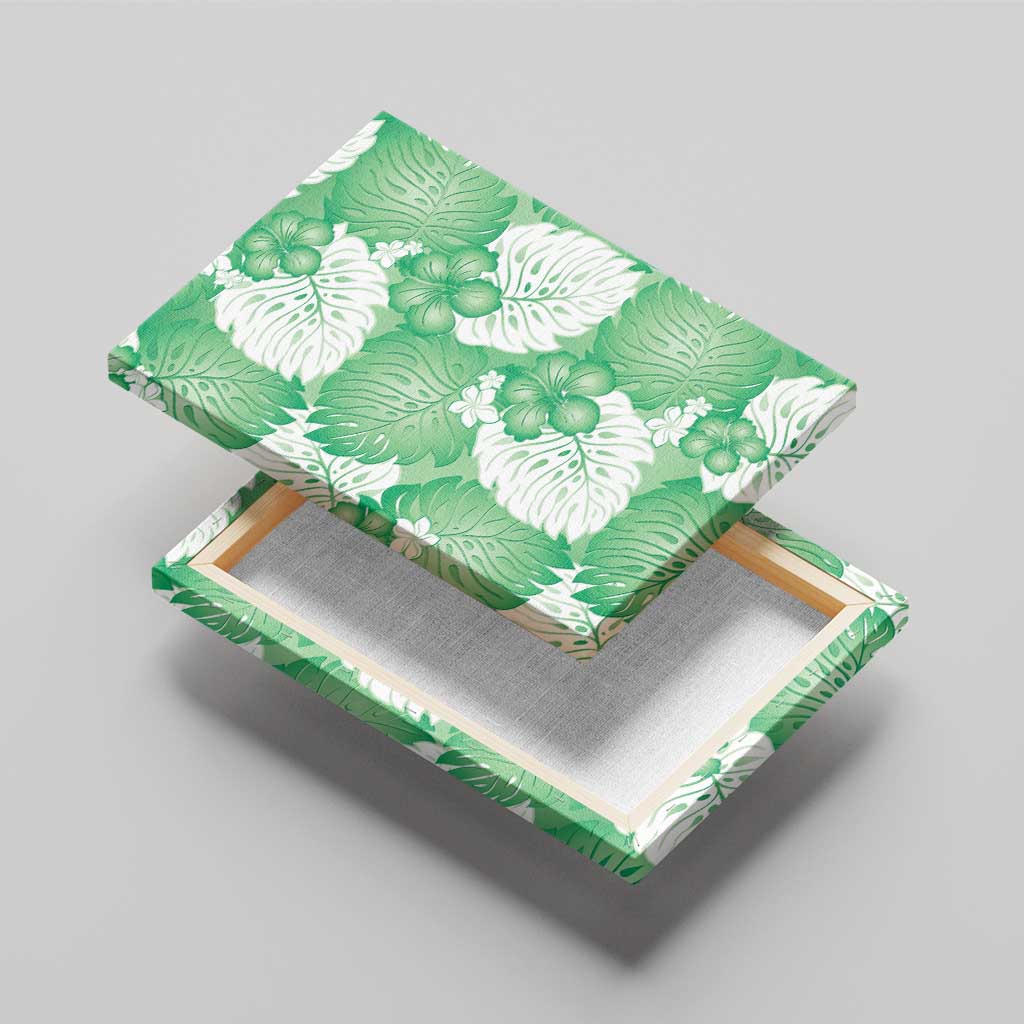 Green Aloha Hawaii Canvas Wall Art Monstera Hibiscus Plumeria Seamless Vibes - Polynesian Pride