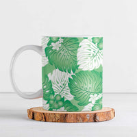 Green Aloha Hawaii Ceramic Mug Monstera Hibiscus Plumeria Seamless Vibes - Polynesian Pride