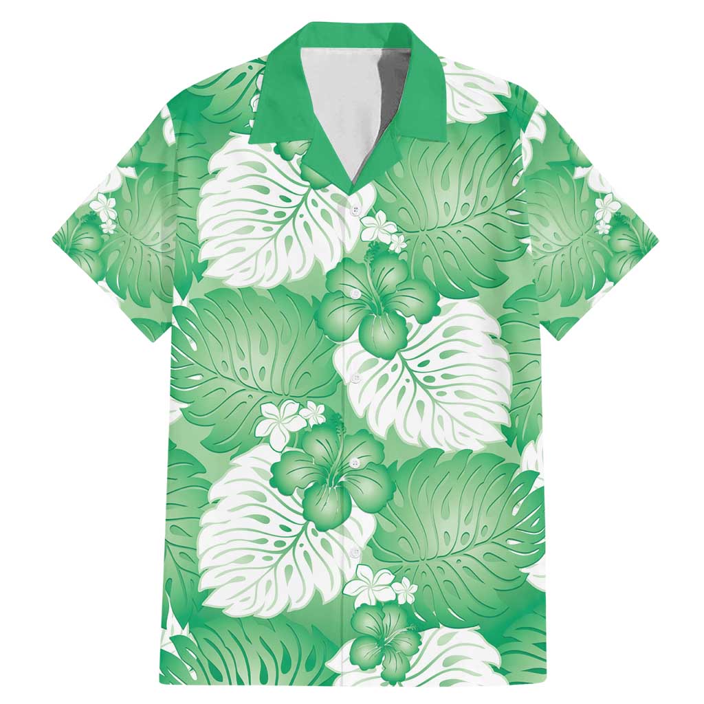 Green Aloha Hawaii Family Matching Mermaid Dress and Hawaiian Shirt Monstera Hibiscus Plumeria Seamless Vibes - Polynesian Pride