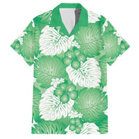 Green Aloha Hawaii Family Matching Off The Shoulder Long Sleeve Dress and Hawaiian Shirt Monstera Hibiscus Plumeria Seamless Vibes - Polynesian Pride