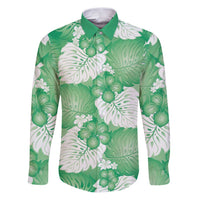 Green Aloha Hawaii Family Matching Puletasi and Hawaiian Shirt Monstera Hibiscus Plumeria Seamless Vibes - Polynesian Pride