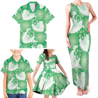 Green Aloha Hawaii Family Matching Tank Maxi Dress and Hawaiian Shirt Monstera Hibiscus Plumeria Seamless Vibes - Polynesian Pride