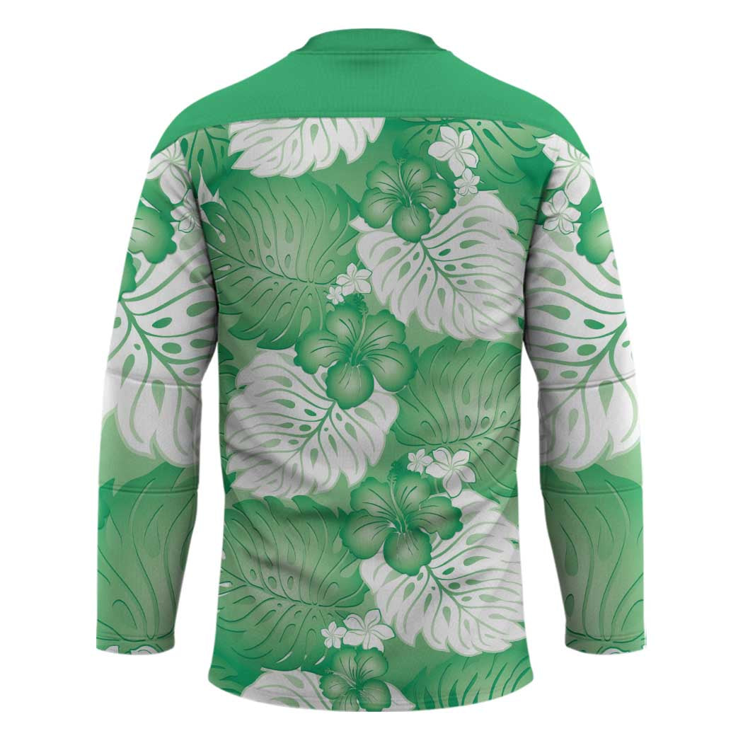 Green Aloha Hawaii Hockey Jersey Monstera Hibiscus Plumeria Seamless Vibes - Polynesian Pride