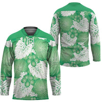 Green Aloha Hawaii Hockey Jersey Monstera Hibiscus Plumeria Seamless Vibes - Polynesian Pride