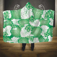 Green Aloha Hawaii Hooded Blanket Monstera Hibiscus Plumeria Seamless Vibes - Polynesian Pride