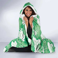 Green Aloha Hawaii Hooded Blanket Monstera Hibiscus Plumeria Seamless Vibes - Polynesian Pride