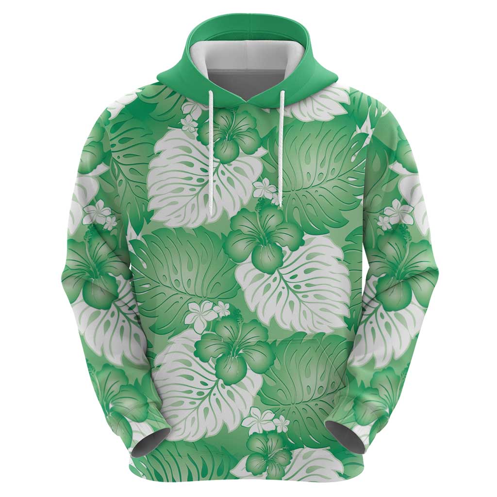 Green Aloha Hawaii Hoodie Monstera Hibiscus Plumeria Seamless Vibes - Polynesian Pride