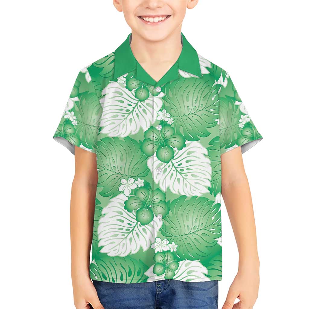 Green Aloha Hawaii Kid Hawaiian Shirt Monstera Hibiscus Plumeria Seamless Vibes - Polynesian Pride