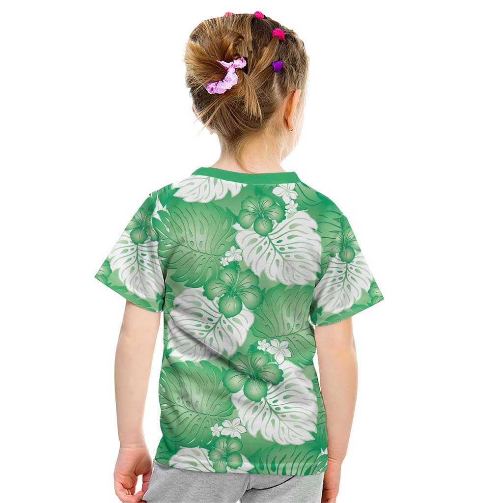 Green Aloha Hawaii Kid T Shirt Monstera Hibiscus Plumeria Seamless Vibes - Polynesian Pride