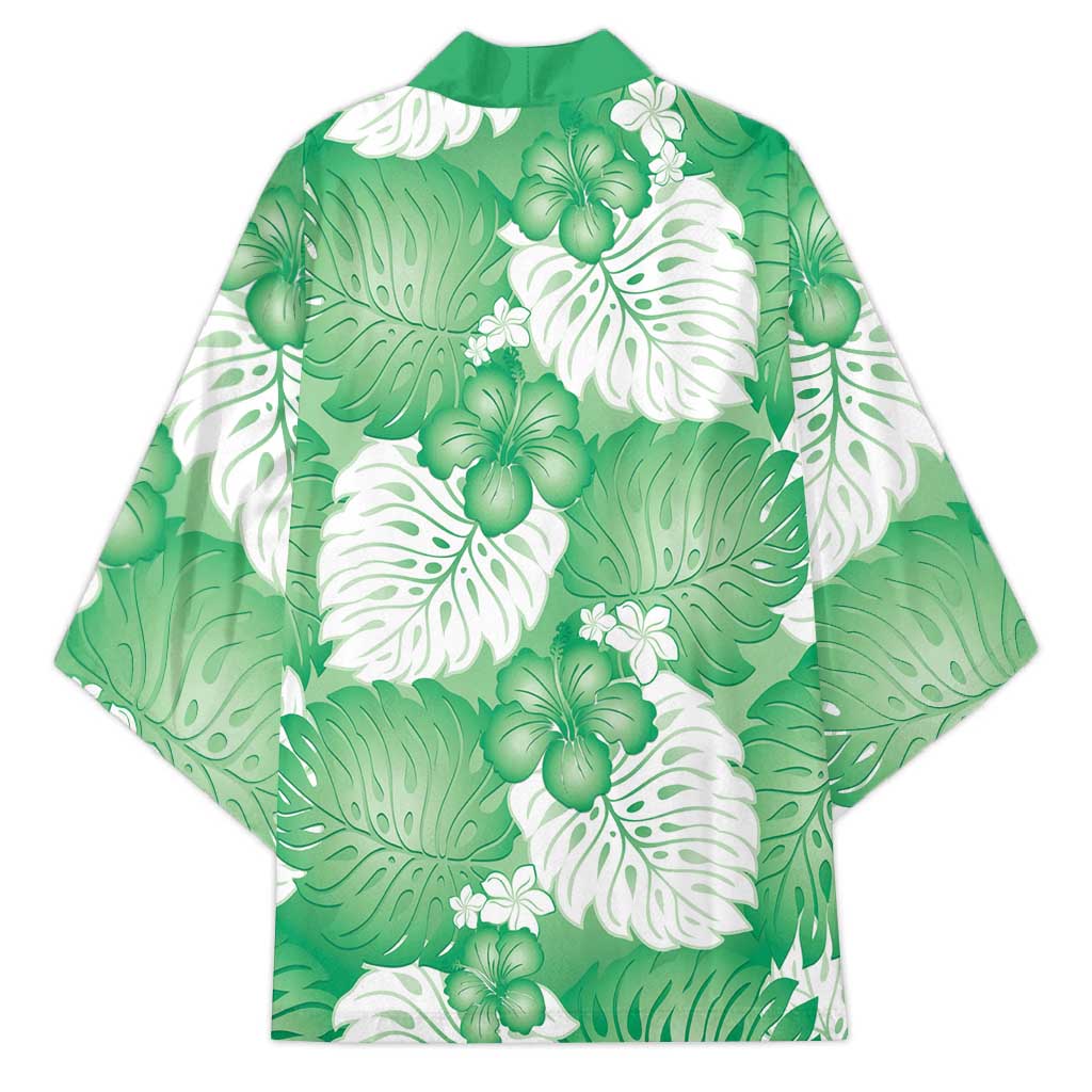 Green Aloha Hawaii Kimono Monstera Hibiscus Plumeria Seamless Vibes - Polynesian Pride
