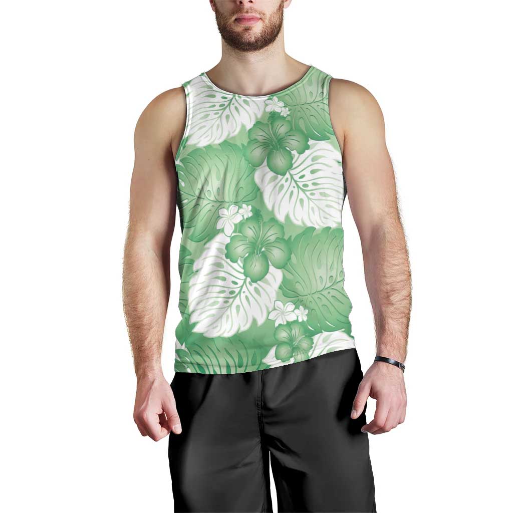 Green Aloha Hawaii Men Tank Top Monstera Hibiscus Plumeria Seamless Vibes - Polynesian Pride