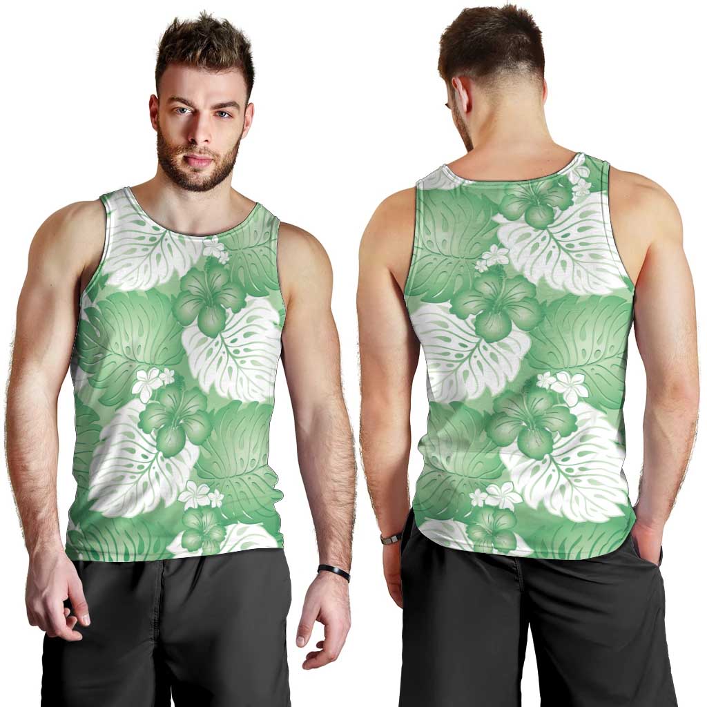 Green Aloha Hawaii Men Tank Top Monstera Hibiscus Plumeria Seamless Vibes - Polynesian Pride