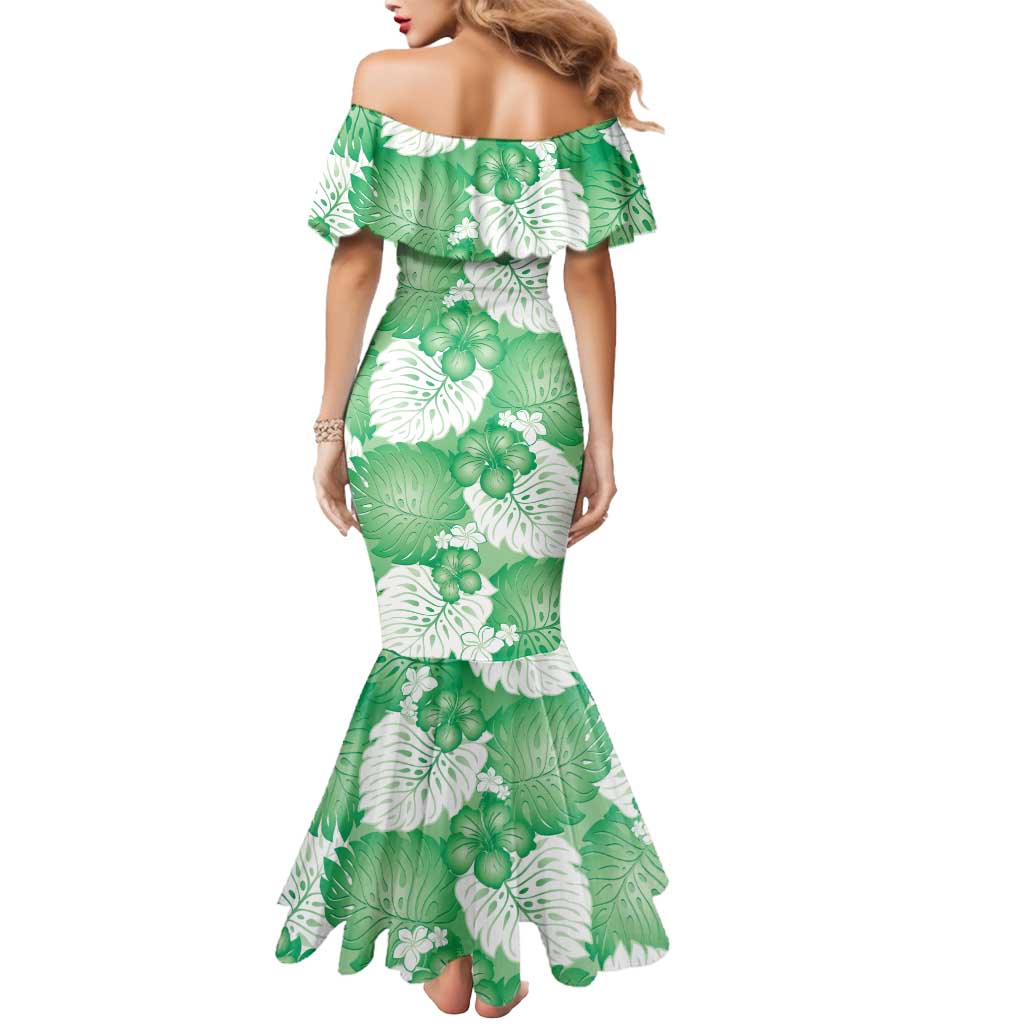 Green Aloha Hawaii Mermaid Dress Monstera Hibiscus Plumeria Seamless Vibes - Polynesian Pride
