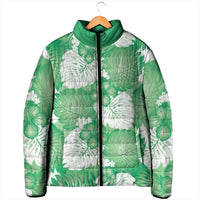 Green Aloha Hawaii Padded Jacket Monstera Hibiscus Plumeria Seamless Vibes - Polynesian Pride
