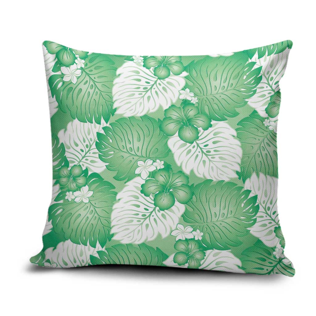 Green Aloha Hawaii Pillow Cover Monstera Hibiscus Plumeria Seamless Vibes - Polynesian Pride