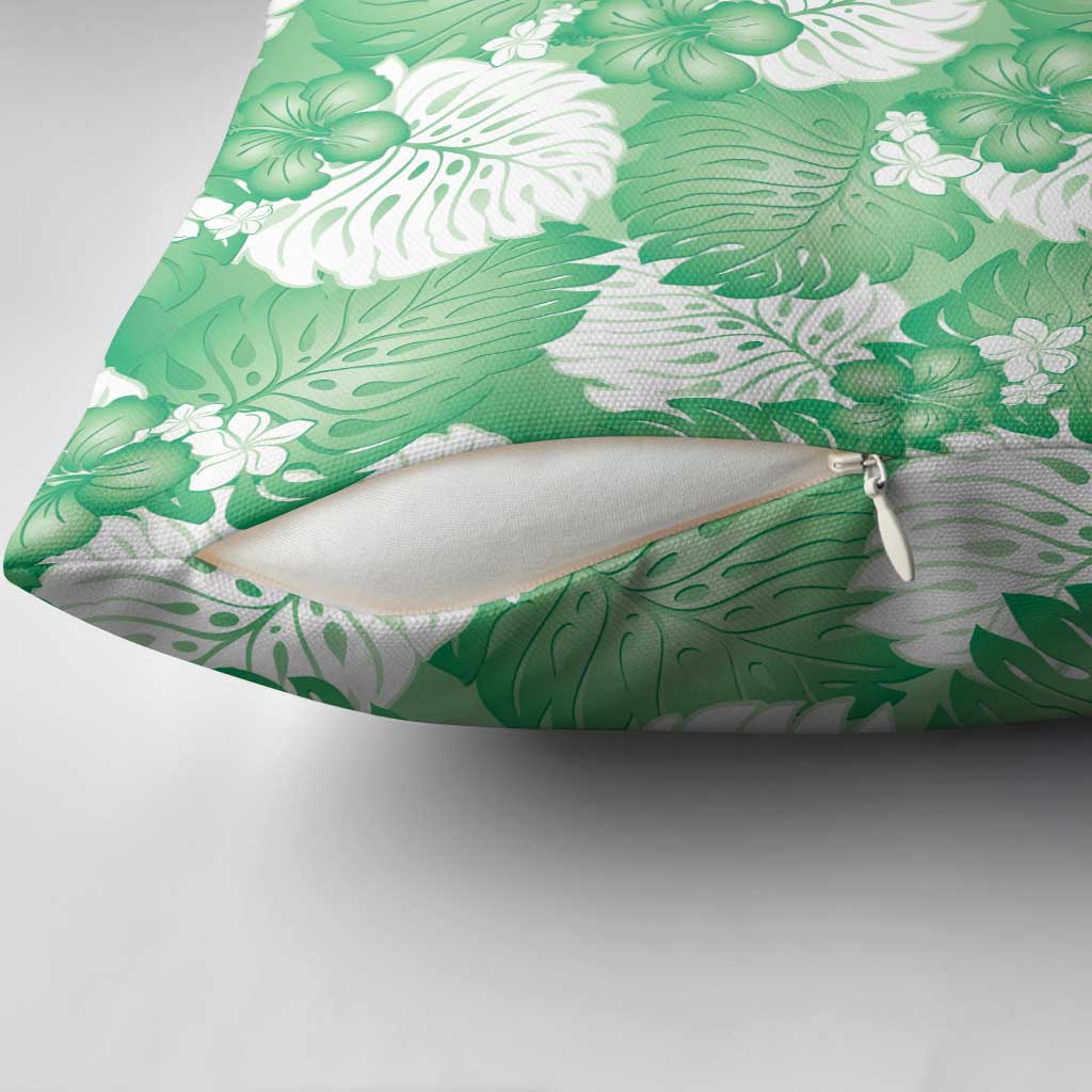 Green Aloha Hawaii Pillow Cover Monstera Hibiscus Plumeria Seamless Vibes - Polynesian Pride