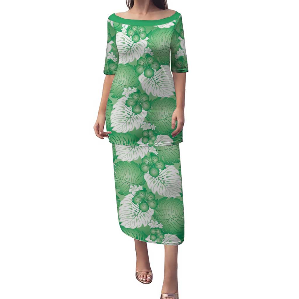 Green Aloha Hawaii Puletasi Monstera Hibiscus Plumeria Seamless Vibes - Polynesian Pride