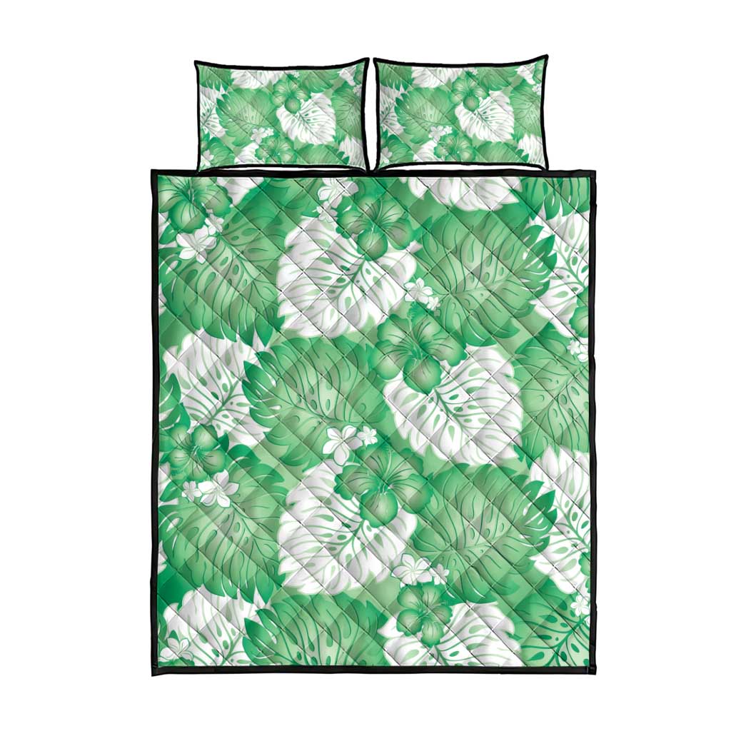 Green Aloha Hawaii Quilt Bed Set Monstera Hibiscus Plumeria Seamless Vibes - Polynesian Pride