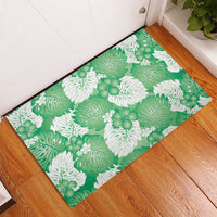 Green Aloha Hawaii Rubber Doormat Monstera Hibiscus Plumeria Seamless Vibes - Polynesian Pride