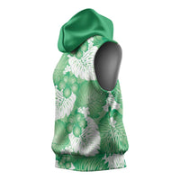 Green Aloha Hawaii Sleeveless Hoodie Monstera Hibiscus Plumeria Seamless Vibes - Polynesian Pride