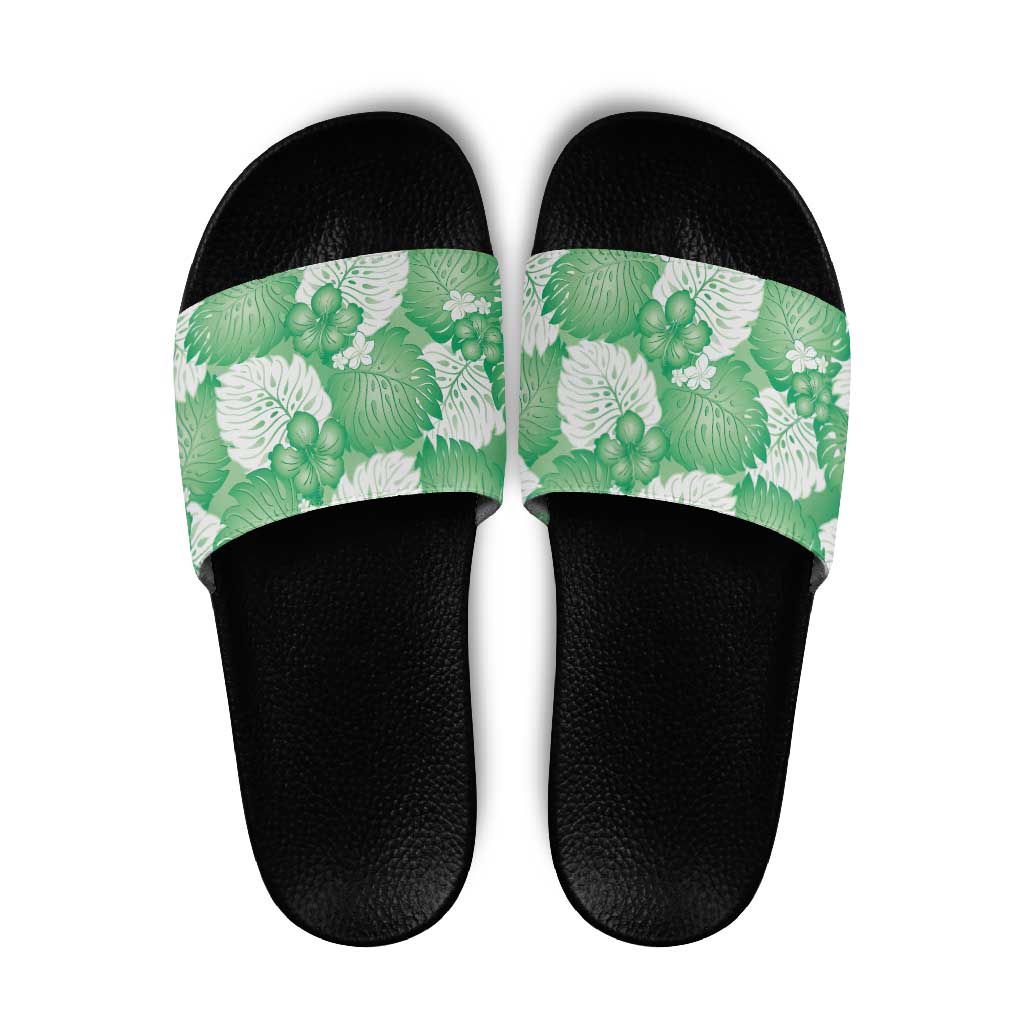 Green Aloha Hawaii Slide Sandals Monstera Hibiscus Plumeria Seamless Vibes - Polynesian Pride