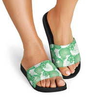 Green Aloha Hawaii Slide Sandals Monstera Hibiscus Plumeria Seamless Vibes - Polynesian Pride