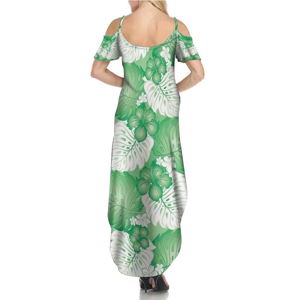 Green Aloha Hawaii Summer Maxi Dress Monstera Hibiscus Plumeria Seamless Vibes - Polynesian Pride