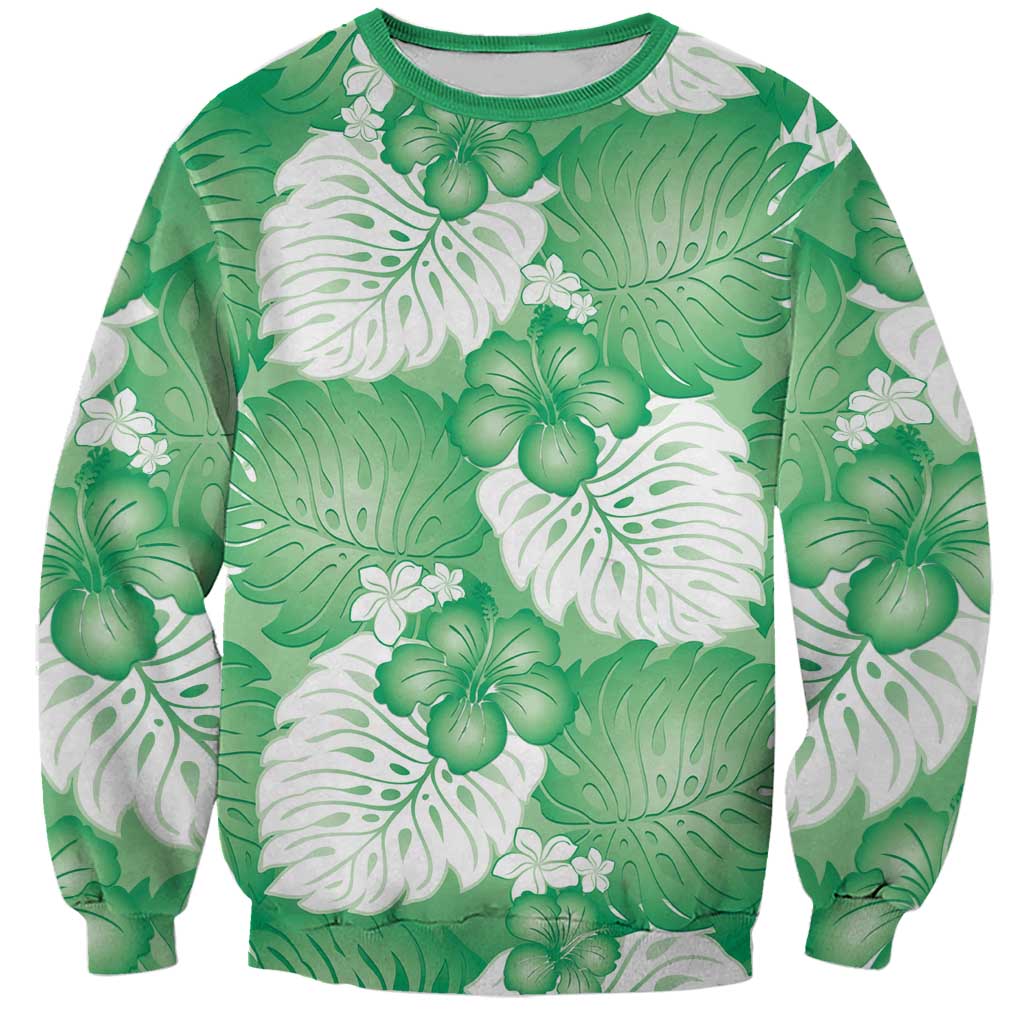 Green Aloha Hawaii Sweatshirt Monstera Hibiscus Plumeria Seamless Vibes - Polynesian Pride