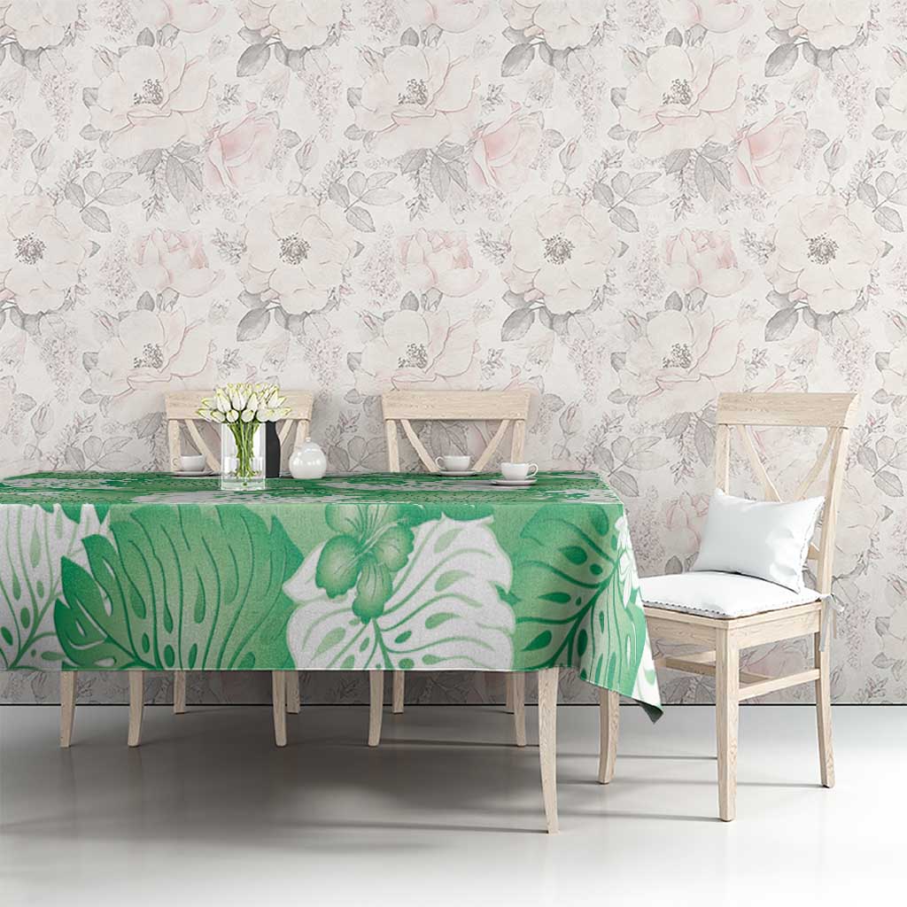 Green Aloha Hawaii Tablecloth Monstera Hibiscus Plumeria Seamless Vibes - Polynesian Pride