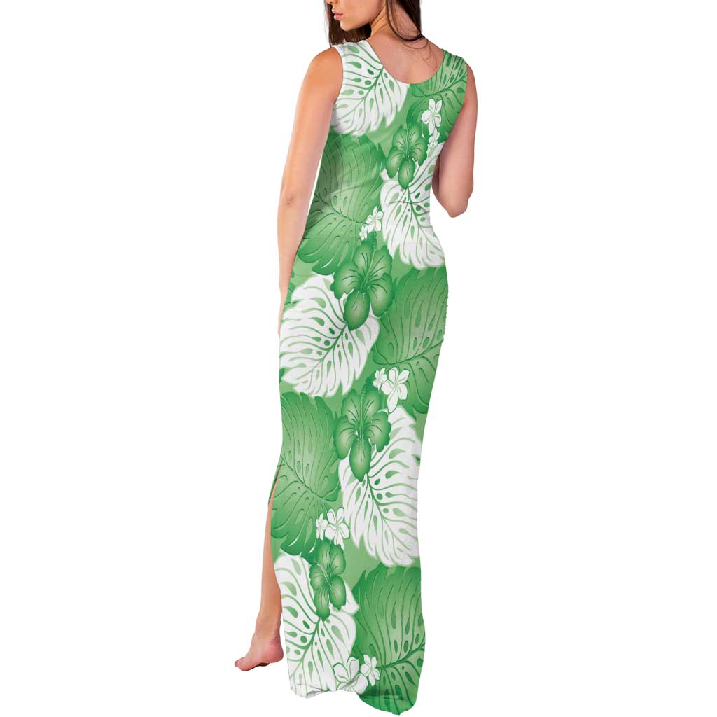 Green Aloha Hawaii Tank Maxi Dress Monstera Hibiscus Plumeria Seamless Vibes - Polynesian Pride