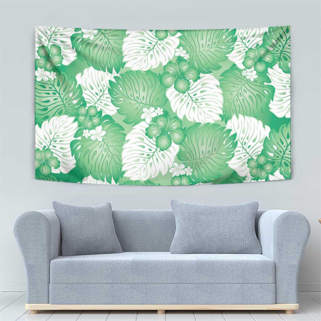 Green Aloha Hawaii Tapestry Monstera Hibiscus Plumeria Seamless Vibes - Polynesian Pride