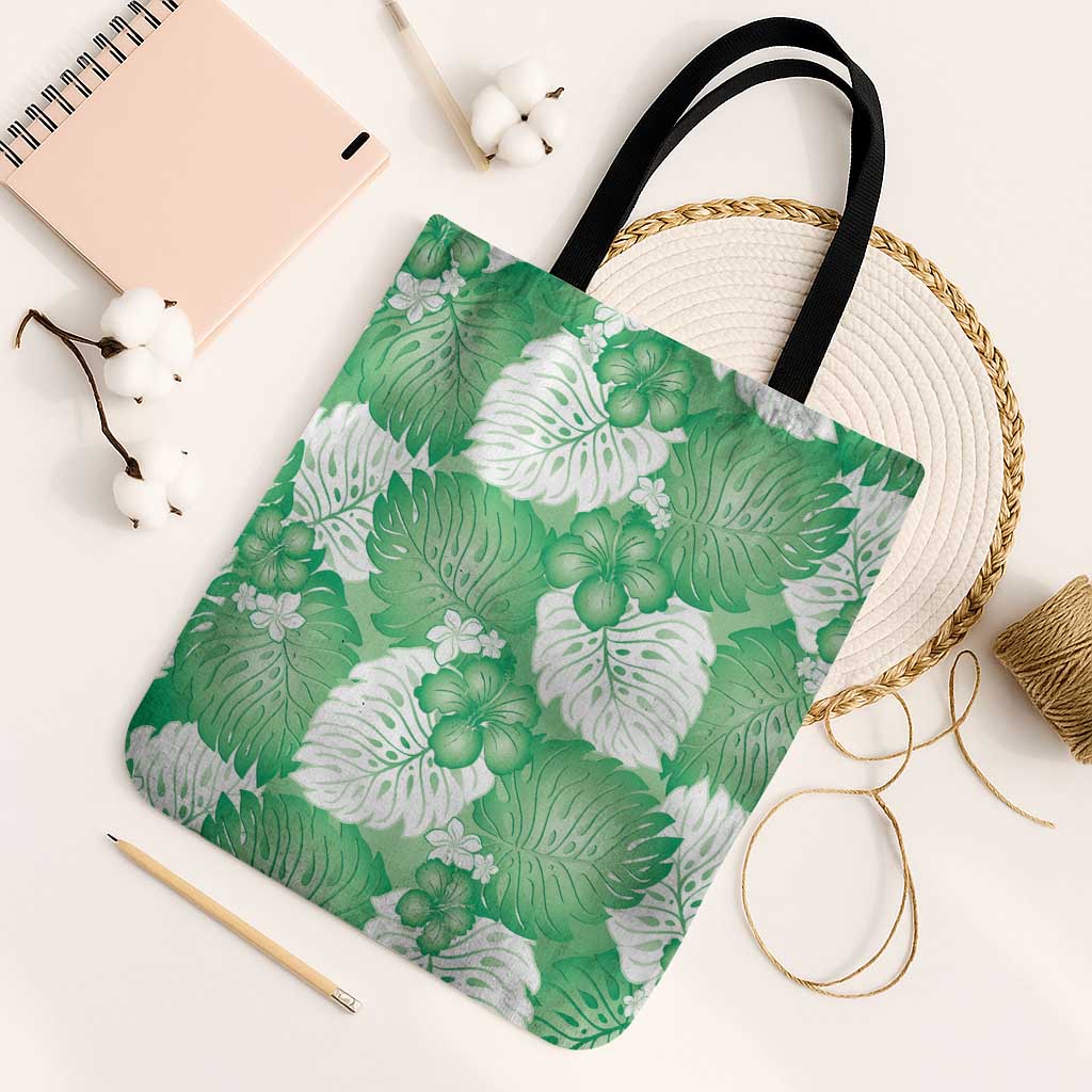 Green Aloha Hawaii Tote Bag Monstera Hibiscus Plumeria Seamless Vibes - Polynesian Pride