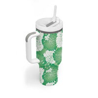 Green Aloha Hawaii Tumbler With Handle Monstera Hibiscus Plumeria Seamless Vibes - Polynesian Pride
